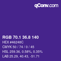 カラーコード: RGB 70.1 36.8 140 | qconv.com