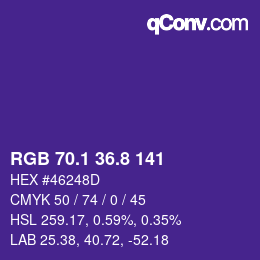 カラーコード: RGB 70.1 36.8 141 | qconv.com