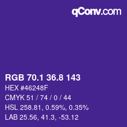 カラーコード: RGB 70.1 36.8 143 | qconv.com