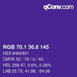 カラーコード: RGB 70.1 36.8 145 | qconv.com