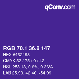 カラーコード: RGB 70.1 36.8 147 | qconv.com