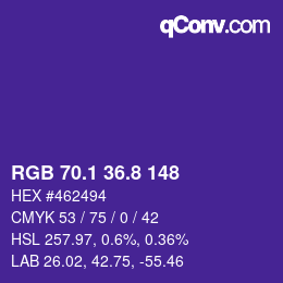 カラーコード: RGB 70.1 36.8 148 | qconv.com