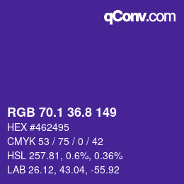 カラーコード: RGB 70.1 36.8 149 | qconv.com