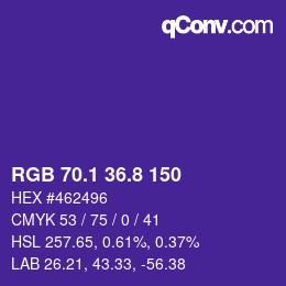 カラーコード: RGB 70.1 36.8 150 | qconv.com