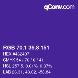 カラーコード: RGB 70.1 36.8 151 | qconv.com