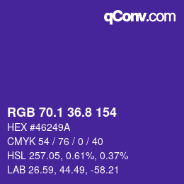 カラーコード: RGB 70.1 36.8 154 | qconv.com