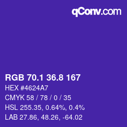 カラーコード: RGB 70.1 36.8 167 | qconv.com