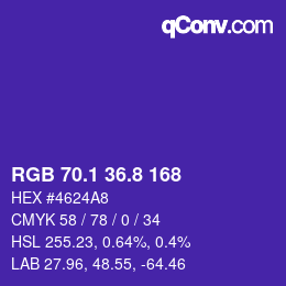 カラーコード: RGB 70.1 36.8 168 | qconv.com