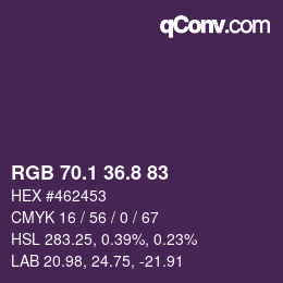 カラーコード: RGB 70.1 36.8 83 | qconv.com
