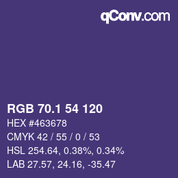 カラーコード: RGB 70.1 54 120 | qconv.com