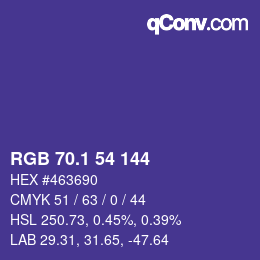 カラーコード: RGB 70.1 54 144 | qconv.com