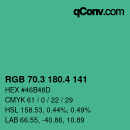 カラーコード: RGB 70.3 180.4 141 | qconv.com
