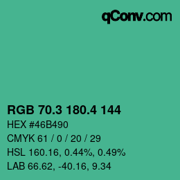 カラーコード: RGB 70.3 180.4 144 | qconv.com