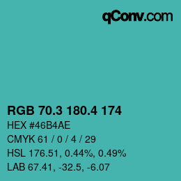 カラーコード: RGB 70.3 180.4 174 | qconv.com