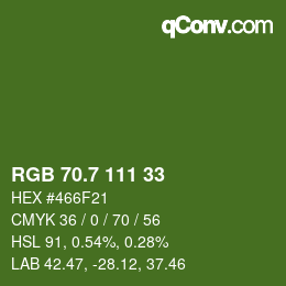 カラーコード: RGB 70.7 111 33 | qconv.com
