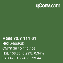 カラーコード: RGB 70.7 111 61 | qconv.com
