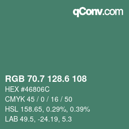 カラーコード: RGB 70.7 128.6 108 | qconv.com