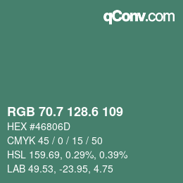 カラーコード: RGB 70.7 128.6 109 | qconv.com