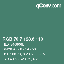 カラーコード: RGB 70.7 128.6 110 | qconv.com