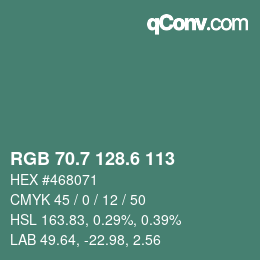カラーコード: RGB 70.7 128.6 113 | qconv.com