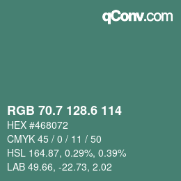 カラーコード: RGB 70.7 128.6 114 | qconv.com
