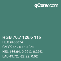 カラーコード: RGB 70.7 128.6 116 | qconv.com