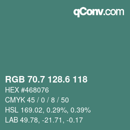 カラーコード: RGB 70.7 128.6 118 | qconv.com