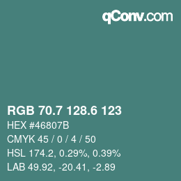 カラーコード: RGB 70.7 128.6 123 | qconv.com