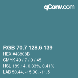カラーコード: RGB 70.7 128.6 139 | qconv.com