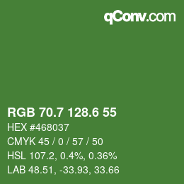 カラーコード: RGB 70.7 128.6 55 | qconv.com