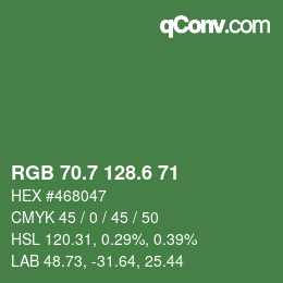カラーコード: RGB 70.7 128.6 71 | qconv.com