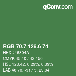 カラーコード: RGB 70.7 128.6 74 | qconv.com