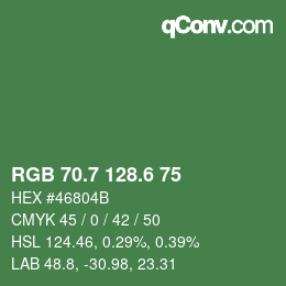 カラーコード: RGB 70.7 128.6 75 | qconv.com