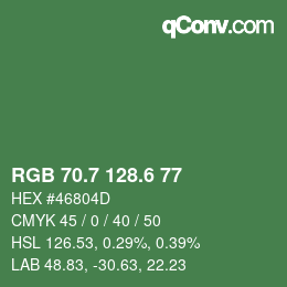 カラーコード: RGB 70.7 128.6 77 | qconv.com