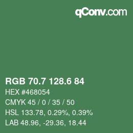 カラーコード: RGB 70.7 128.6 84 | qconv.com