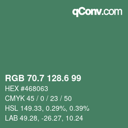 カラーコード: RGB 70.7 128.6 99 | qconv.com