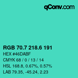 カラーコード: RGB 70.7 218.6 191 | qconv.com