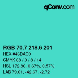 カラーコード: RGB 70.7 218.6 201 | qconv.com