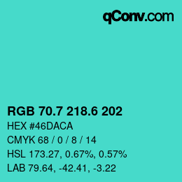 カラーコード: RGB 70.7 218.6 202 | qconv.com