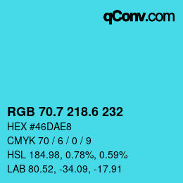 カラーコード: RGB 70.7 218.6 232 | qconv.com