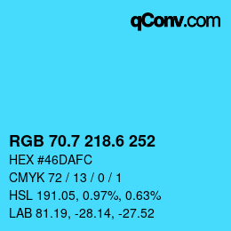 カラーコード: RGB 70.7 218.6 252 | qconv.com