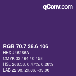 カラーコード: RGB 70.7 38.6 106 | qconv.com