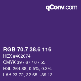 カラーコード: RGB 70.7 38.6 116 | qconv.com
