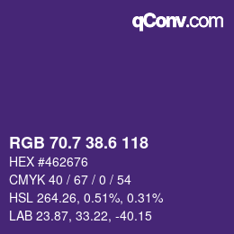 カラーコード: RGB 70.7 38.6 118 | qconv.com