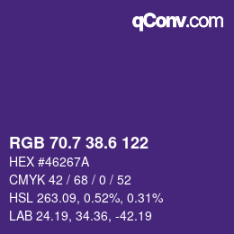 カラーコード: RGB 70.7 38.6 122 | qconv.com
