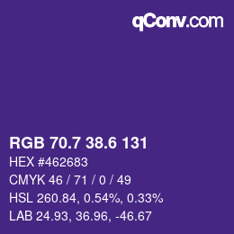 カラーコード: RGB 70.7 38.6 131 | qconv.com