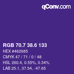 カラーコード: RGB 70.7 38.6 133 | qconv.com