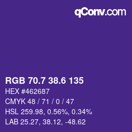 カラーコード: RGB 70.7 38.6 135 | qconv.com