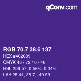 カラーコード: RGB 70.7 38.6 137 | qconv.com