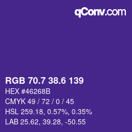 カラーコード: RGB 70.7 38.6 139 | qconv.com